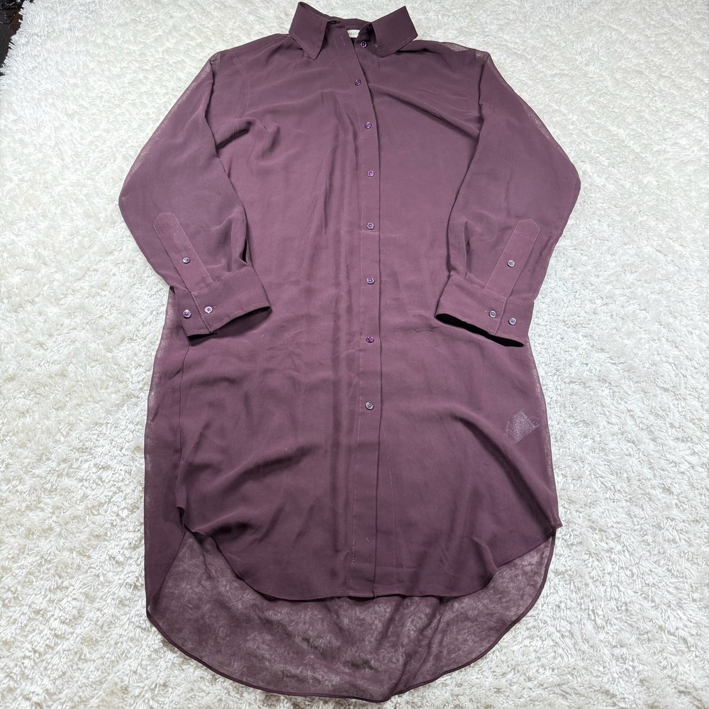 Babatone Shirt Dress 1 Long Sleeve Collared Sheer Plum Tunic Blouse Top Capsule